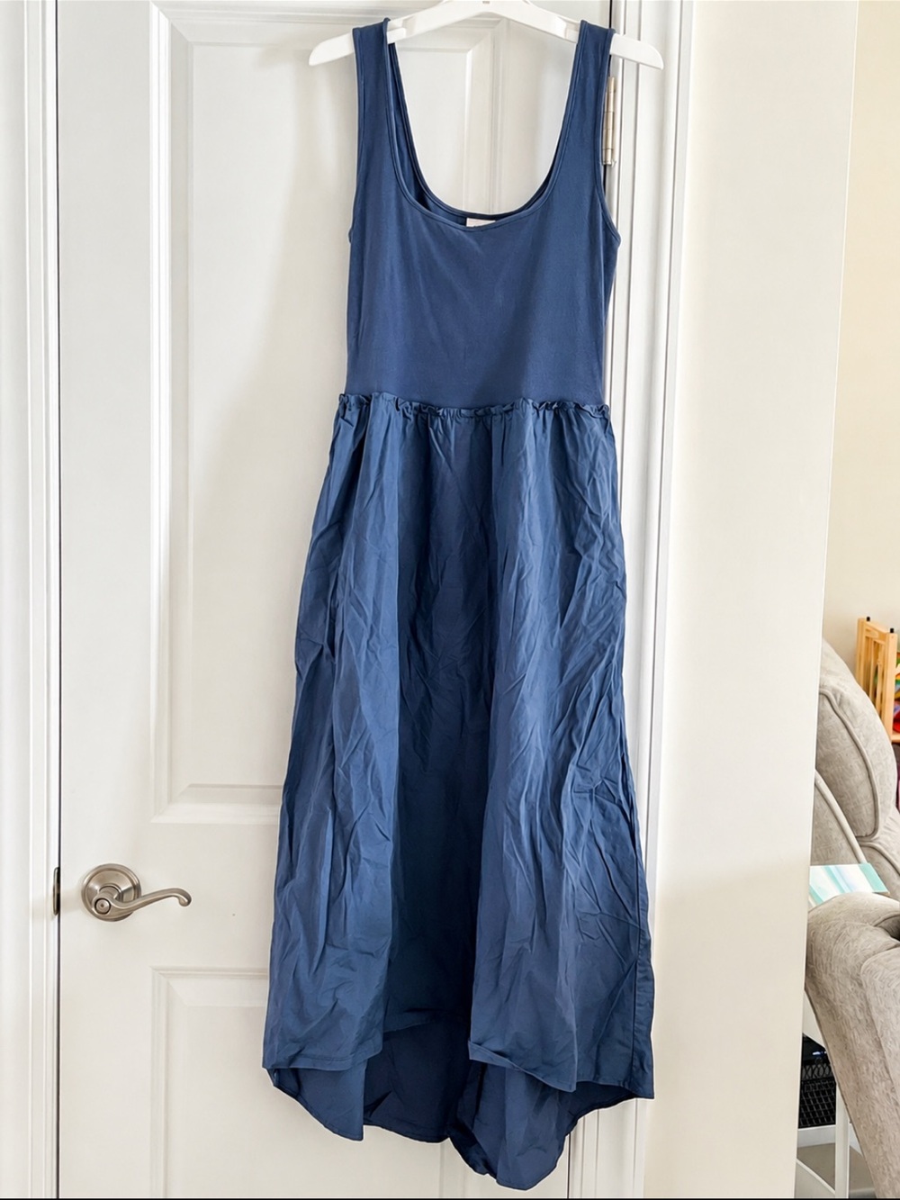 A New Day Slate Blue Midi Tank Dress Ribbed Flowy Size X-Small - Picture 2 of 5